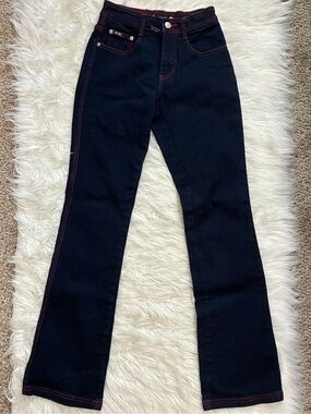 Revolt Jeans Dark Blue Flare Jeans with Red Contrast Stitching